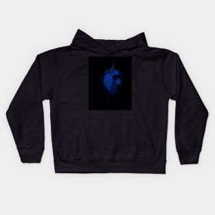 Portrait, digital collage and special processing. Devil face, side. Horn and ice texture. Blue. Kids Hoodie
